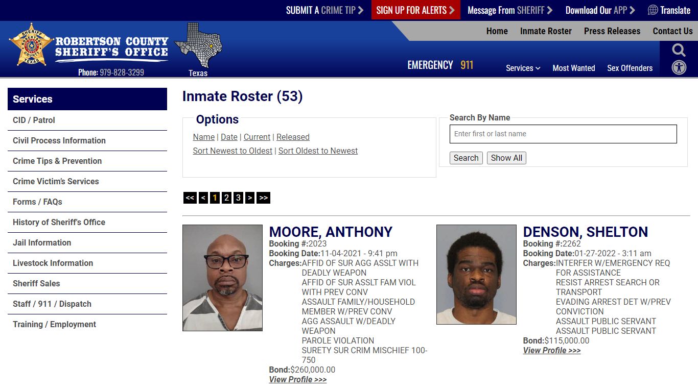 Inmate Roster - Robertson County TX Sheriff