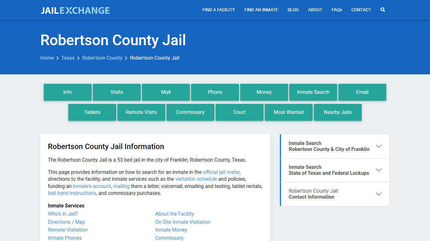 Robertson County Jail, TX Inmate Search, Information